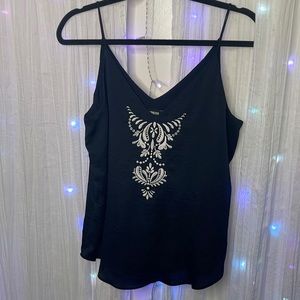 Silky Navy Camisole w/ White Embroidery from Express